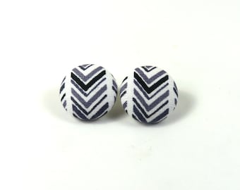 Chevron studs, Gray chevron earrings, Fabric earrings, Fabric studs, Fabric jewelry