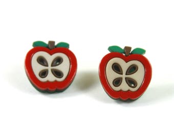 Sementales de manzana, pendientes de manzana, pendientes de frutas, tachuelas de frutas