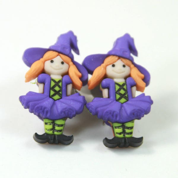 Meisje oorbellen met heks oorbellen, heks hengsten, paarse heks hengsten, Girly oorbellen