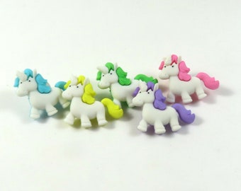Unicorn studs, Colorful unicorn earrings, Blue green yellow pink purple unicorn studs, Unicorn jewelry, Lucky jewelry