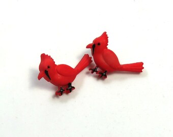 Sementales de pájaros, pendientes de pájaros rojos, sementales de pájaros rojos, pendientes Cardinal, tachuelas cardinales