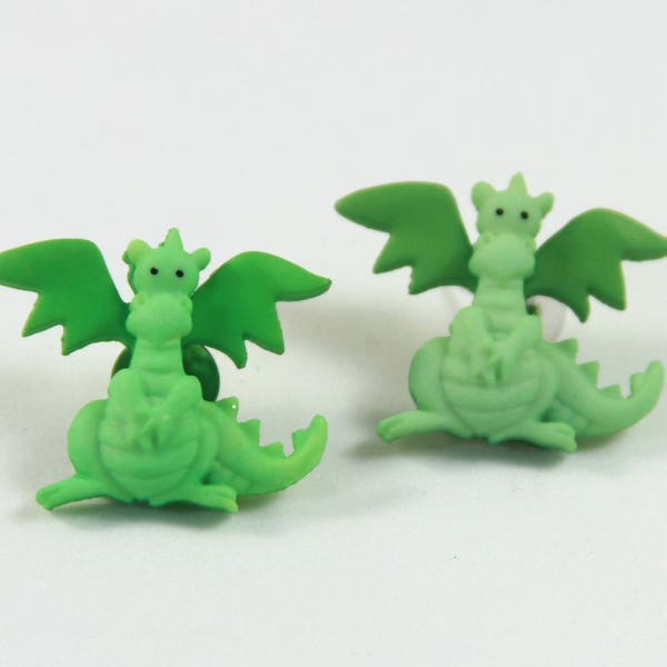 Dragon studs, Dragon earrings, green dragon studs, Green dragon earrings