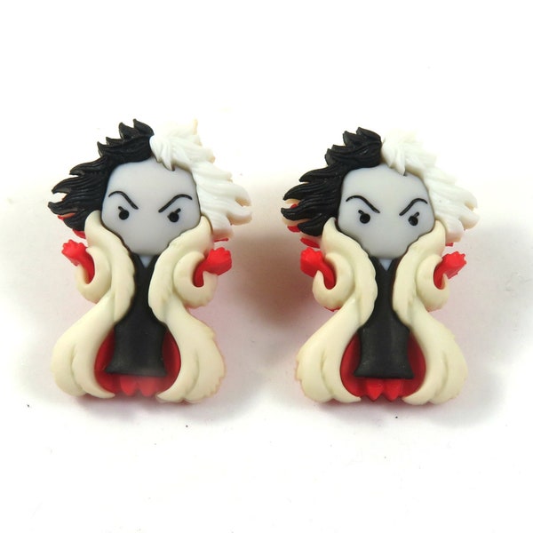 Cruella studs, Deville studs, Halloween earrings, Scary earrings, Cruella Deville studs