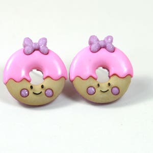 Donuts earrings. Sweet earrings, donuts earrings, Pink earrings, Frosty donut earrings, cute little bow earrings, Girl earrings, Pink donuts