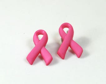 Pink ribbon earrings, Pink ribbon studs, Breast cancer awareness earrings