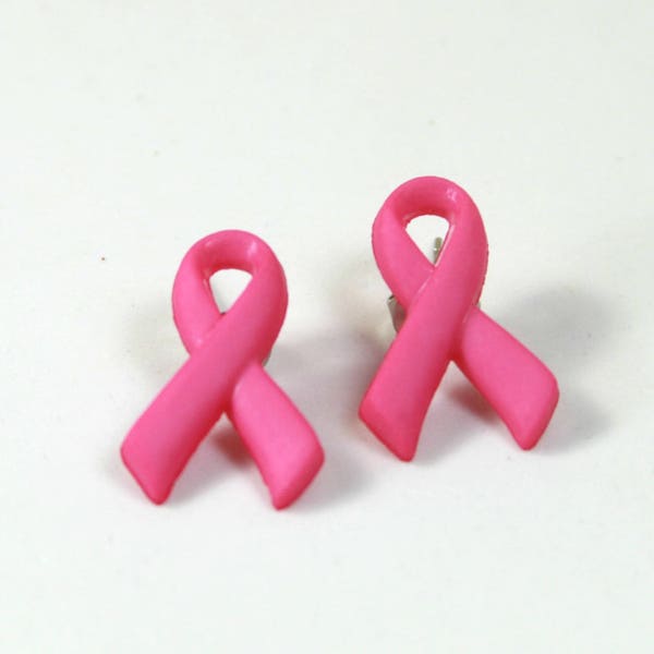 Pink ribbon earrings, Pink ribbon studs, Breast cancer awareness earrings