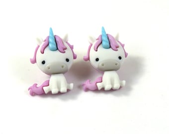 Unicorn earrings, Unicorn studs, Purple blue unicorn earrings, Unicorn jewelry