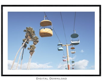 Chair Lift Print | Santa Cruz Boardwalk Printable Download | Vintage Californian Wall Art | Tropical Beach Decor | Amusement Park Decor