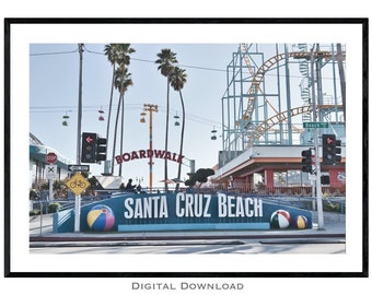 Santa Cruz Boardwalk Print | Santa Cruz Beach Photography | Printable Digital Download | California Beach Decor | Amusement Park Photograph