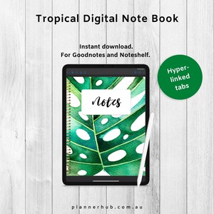 Digital Notebook, Tropical Design, Hyperlinked tabs, iPad, Android, Noteshelf, Goodnotes,