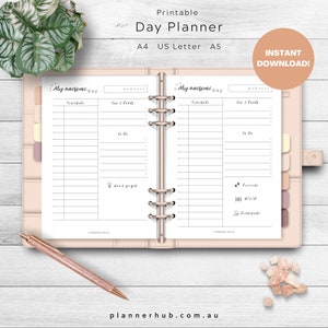 Minimalist Day Planner | Printable | Instant Download | A4, A5 & US Letter