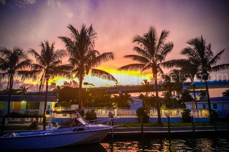Fort Myers Bridge Sunset Digital Download Beach Photography Original Art Ocean Photography Palm Trees Sunset Prints Travel