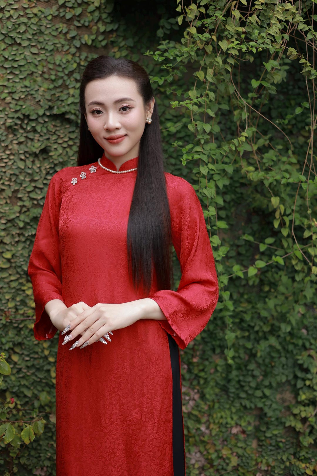 Red Ao Dai - to Tam Silk, Flower Button Detail, Pants Included - Etsy