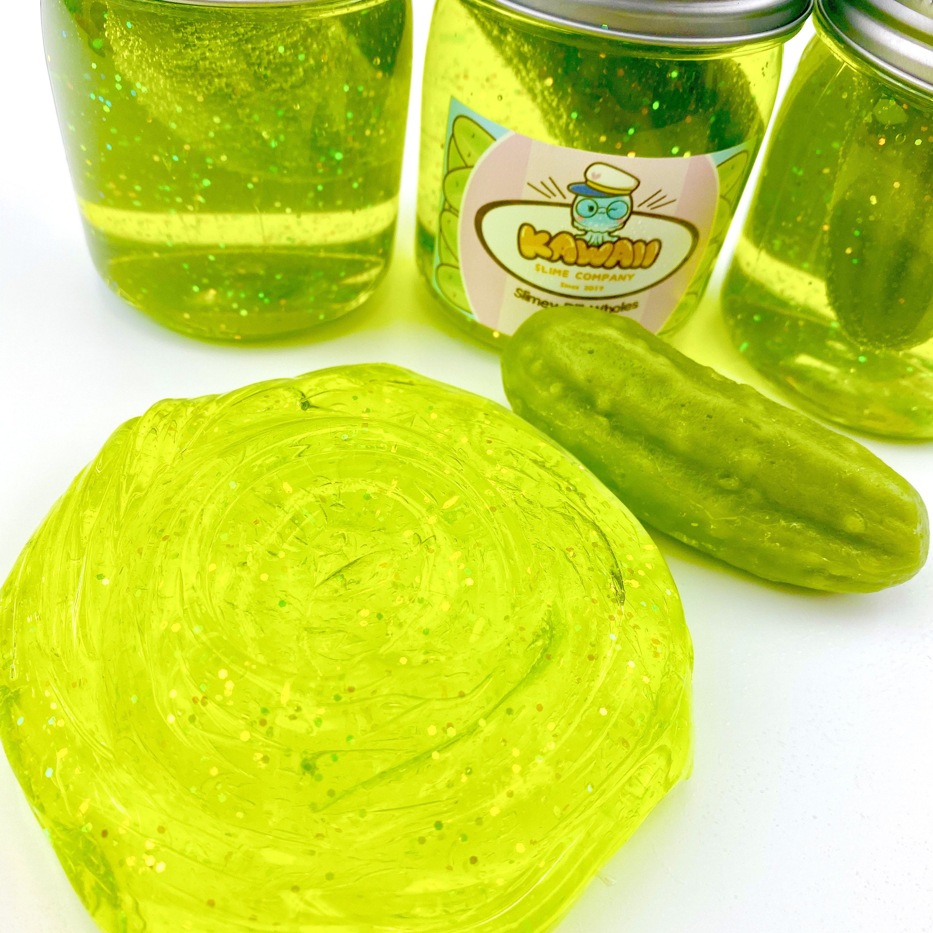 Shimmery Green Glitter Clear Slime Crunchy Dill Pickle Etsy