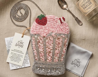 Hand Beaded Strawberry Milkshake Crossbody Bag - Kitschy Retro Diner Purse