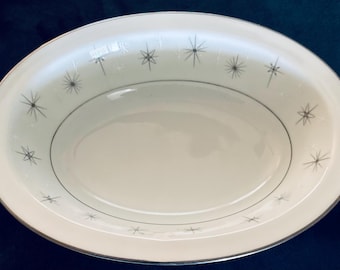Bol ovalado para verduras de porcelana fina Zylstra Celestial, estilo moderno de mediados de siglo.