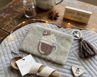 Rachel Zoe Hand-Beaded Hot Chocolate Pouch | Whimsical Winter Bag Charm Keychain Wallet