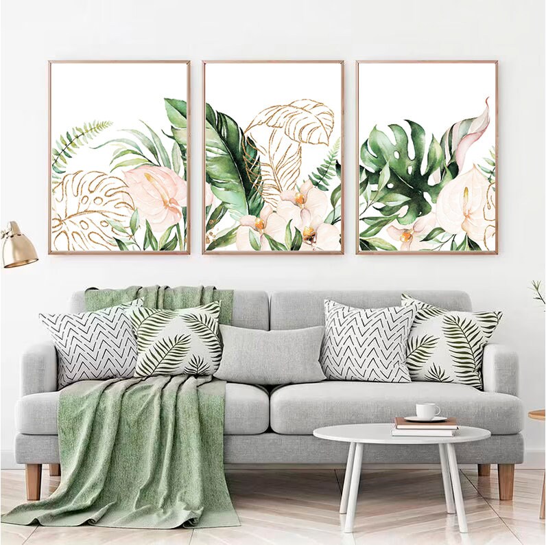 Tropical Wall Art Tropical Leaves Print Set 3 Tropical Flowers Etsy