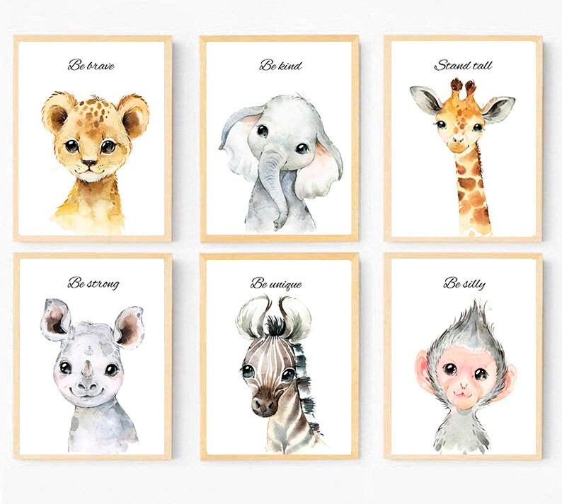 Safari Jungle Animals Nursery Prints Set of 6 Watercolour Etsy