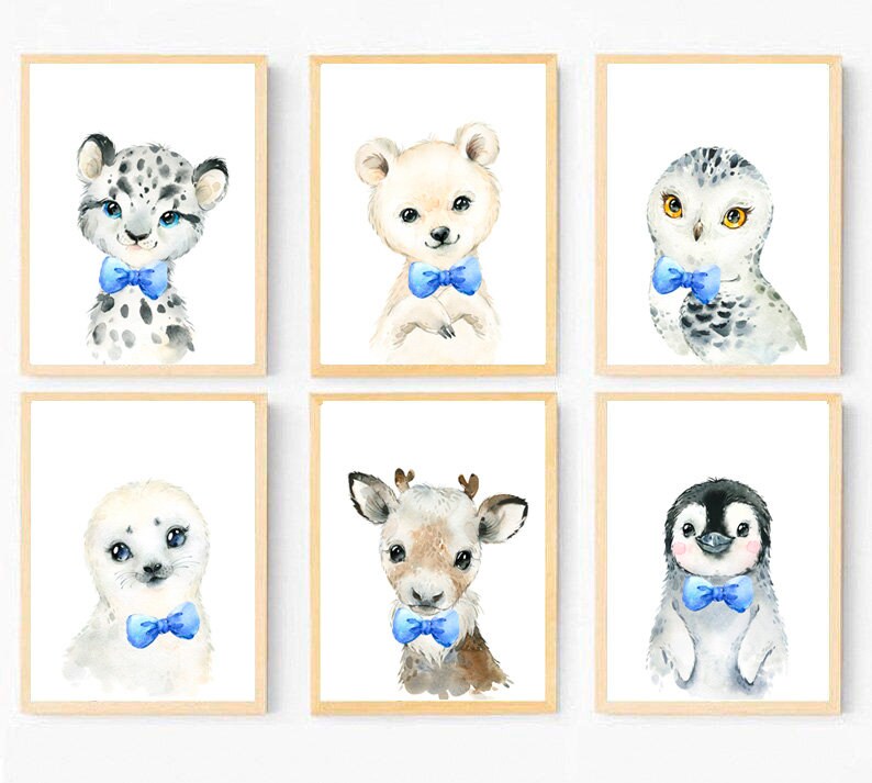 Nursery Decor Boy Nursery Animal Print Set 6 Arctic Animals Etsy