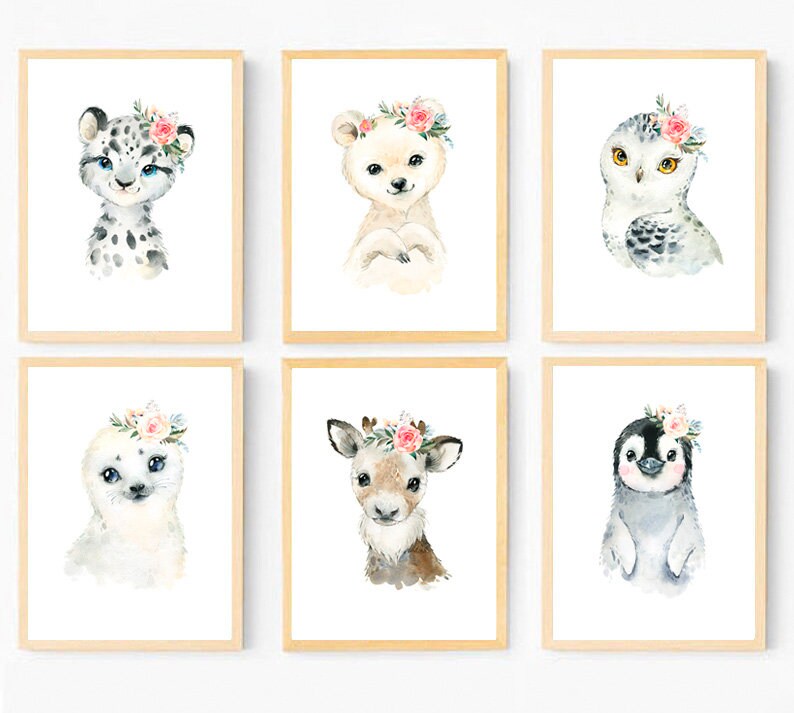Above Crib Decor Girl Nursery Bedding Wall Arctic Baby Above Crib Decor Girl Nursery Bedding Wall Arctic Baby Animal Prints Set Of 3 Fl Print Watercolo