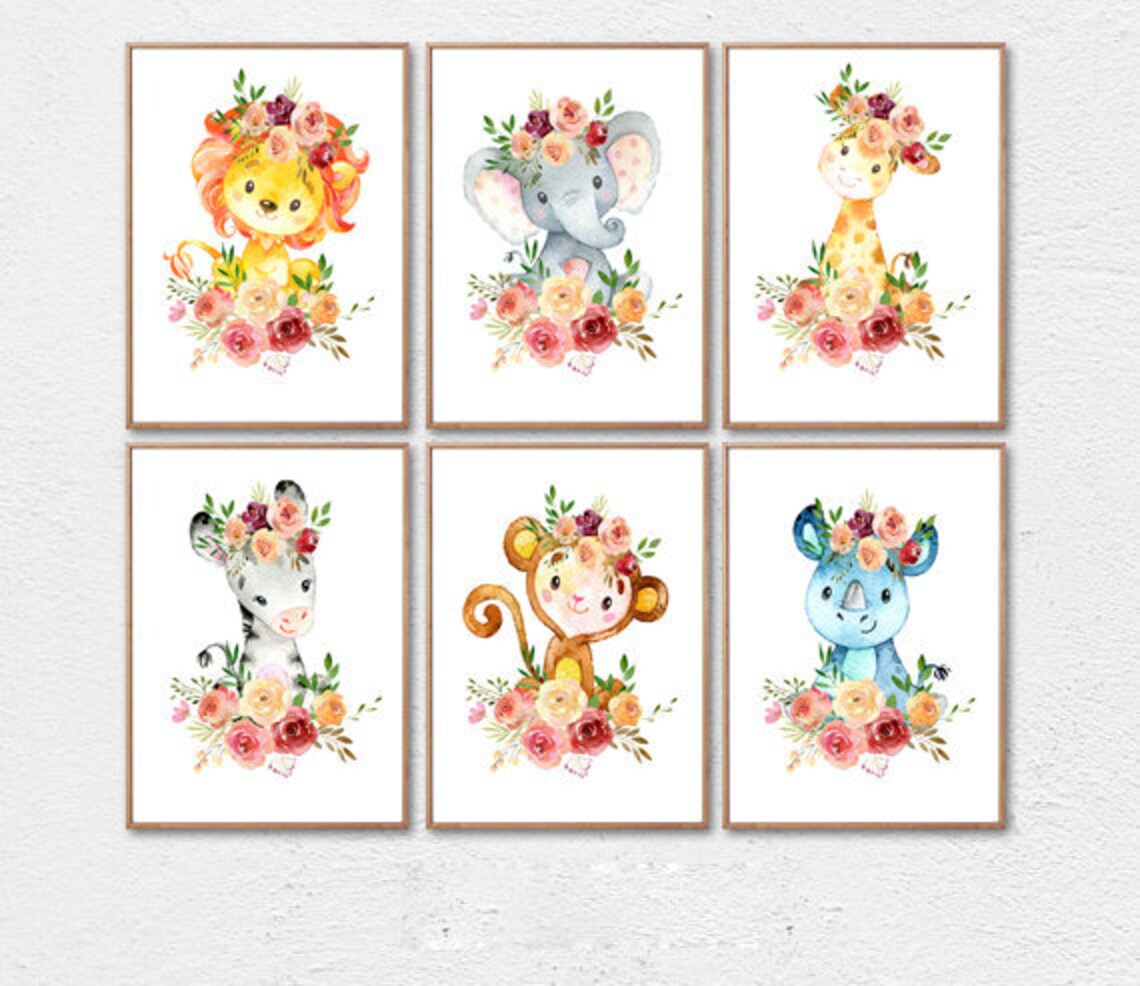 Girl Nursery Wall Decor Girl Nursery Art Girl Animal Nursery Etsy