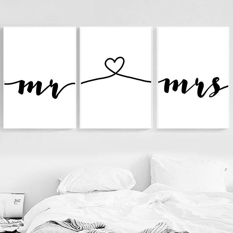 Mr Mrs Love Prints Wedding Sign Printable Bedroom Art Etsy