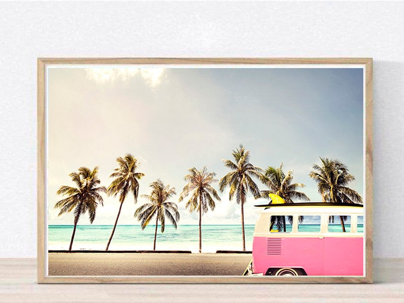 vw camper van printable pink van print coastal print