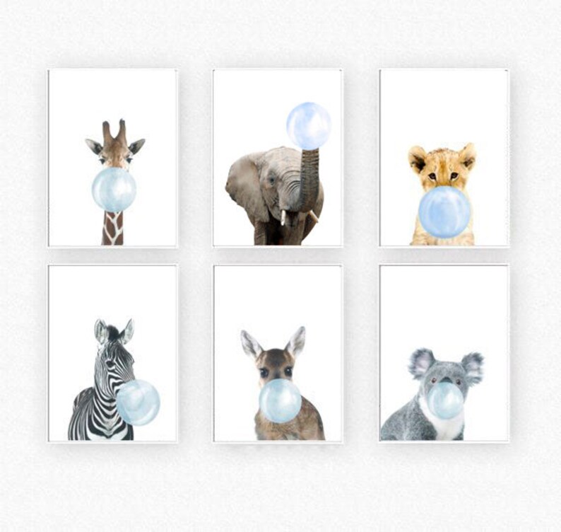 Nursery Decor Boy Baby Animal Print Set 6 Elephant Lion Etsy