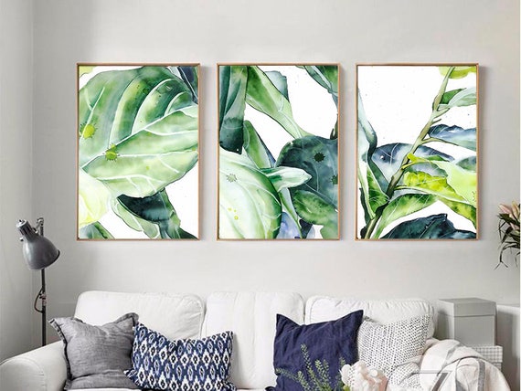 Set of 3 Tropical Leaf Print Set Monstera Leaf Tropical Art | Etsy