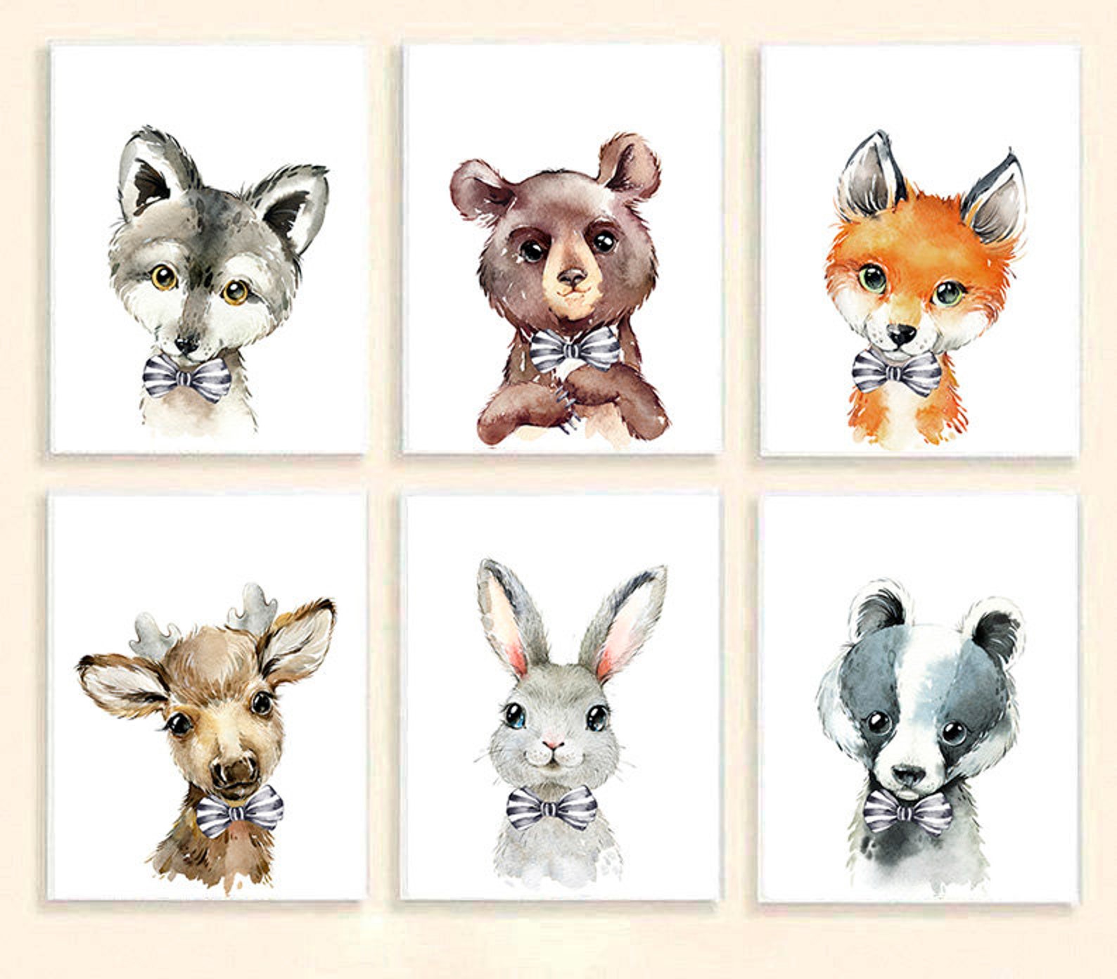 Forest Animal Prints Nursery Wall Art Animals Prints Set of 6 Etsy