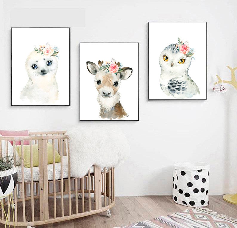Baby Girl Nursery Decor Above Crib Decor Girl Seal Print Etsy