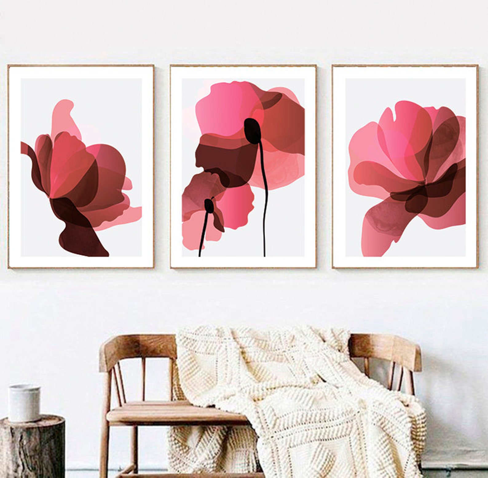 Abstract Flowers Wall Art Abstract Print Set of 3 Abstract Etsy