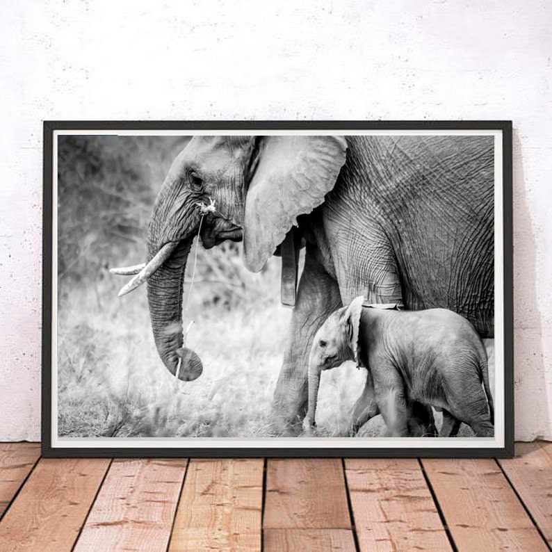 Elephants Printable Elephants Wall Art Black and White Art Etsy
