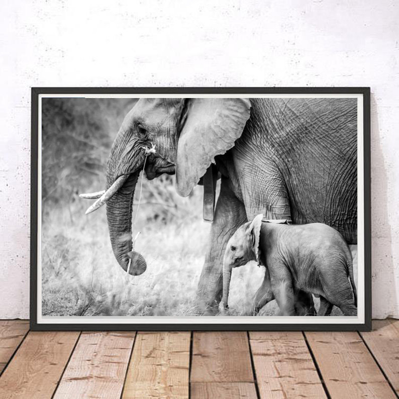 Elephants Printable Elephants Wall Art Black and White Art | Etsy