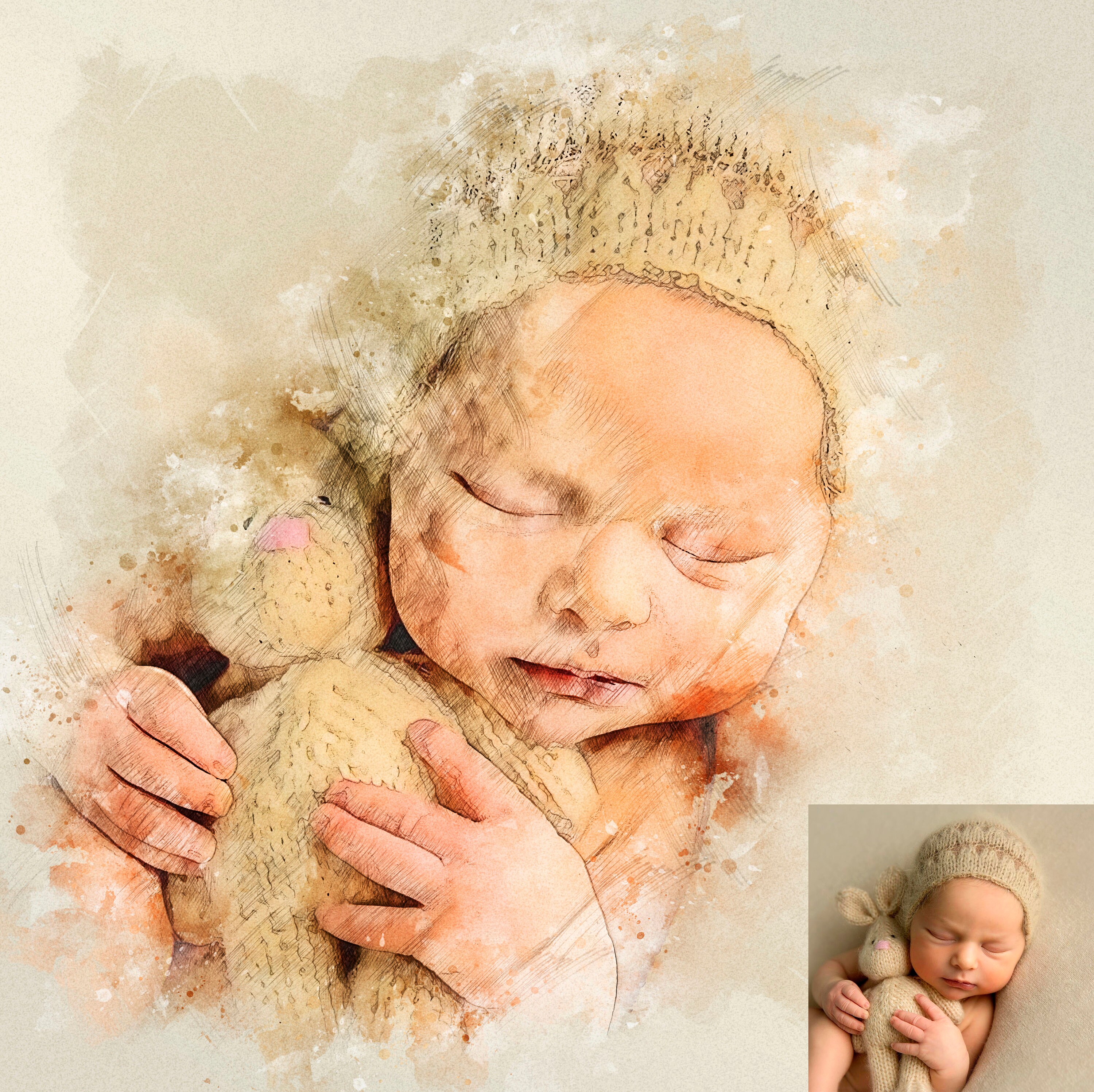 Custom Baby Portrait Watercolor Painting From Photo Digital Etsy