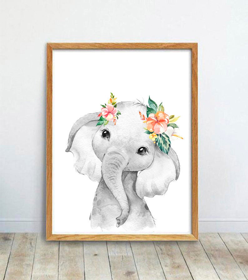 Nursery Elephant Decor Nursery Elephant Wall Art Prints Boho Etsy