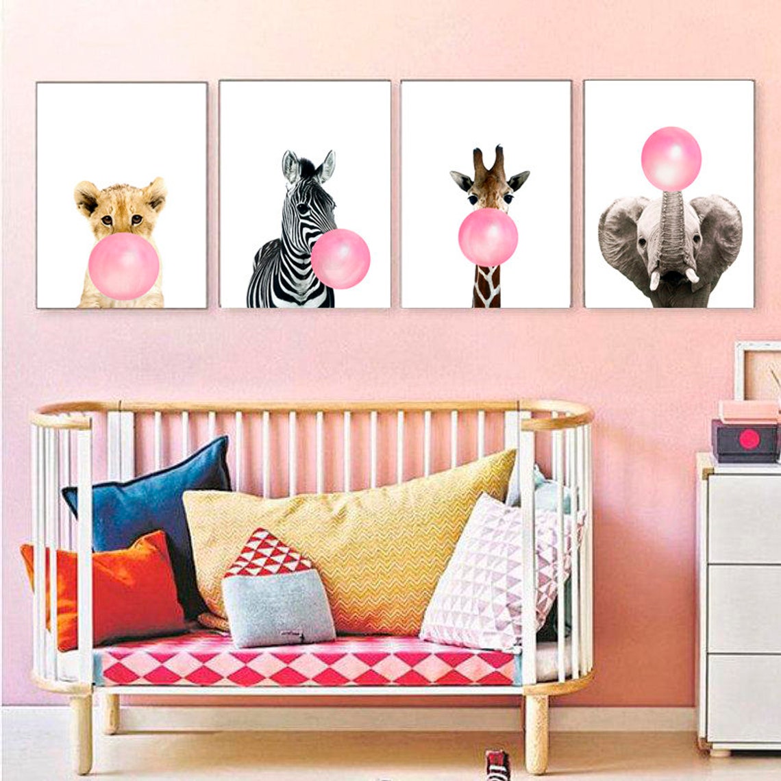 Baby Girl Nursery Decor Safari Baby Animals Nursery Animal Etsy