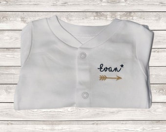 Personalised Embroidered Sleepsuit, Baby Name Gift, Arrow Design, Coming Home Outfit