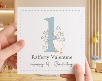 Personalised 1st Birthday Card for Boys or Girls - First Birthday Duck Design