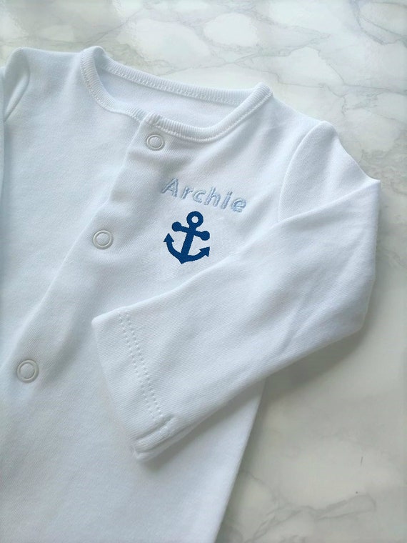 Embroidered Fox Personalised Baby Grow Sleep Suit with and Name or Initials