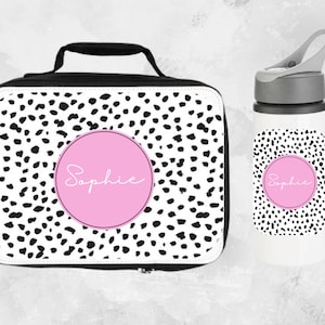 Personalised Lunch Box & Water Bottle Set, Kids Lunch Bag, School Water Bottle, Boys or Girls Lunch Box, Dalmatian Print