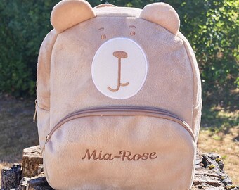 Personalised Teddy Bear Backpack | Embroidered Name | Nursery Backpack | Toddler Backpack | Plush Children's School Bag