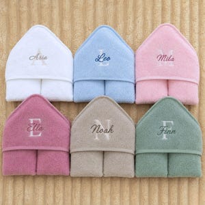Personalised Baby Hooded Towel -  Embroidered Cotton Bath Towel with Name and Initial