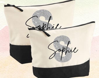 Personalised Makeup Bag for Girls - Cosmetic Toiletry Bag for Holiday - Suncream Holdall