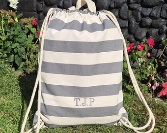 Cotton Drawstring Bag for Holiday, Embroidered Personalised PE Bag for Kids, Custom School Nursery Bag, Dance Holdall