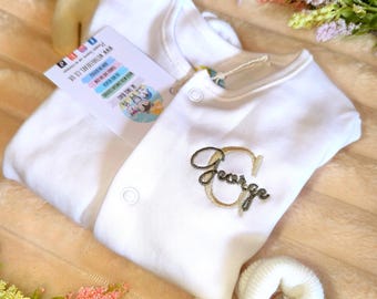 Embroidered Newborn Sleepsuit – Custom Name and Initial - 100% Cotton Baby Shower Gift Ideas