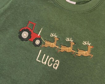 Personalised Christmas Tractor Jumper / Young Farmer Sweatshirt for Boys / Xmas Jumper Day