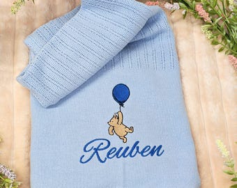 Personalised Cellular Blanket - Winnie the Pooh Design - Soft Cotton Hospital Blanket for Girls and Boys