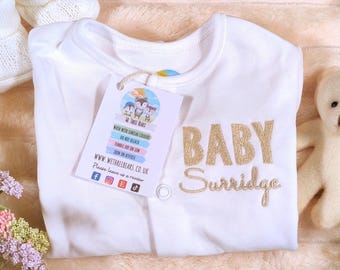 Embroidered Baby Name Sleepsuit: Personalised Newborn Clothing - Coming Home Outfit for Girls and Boys